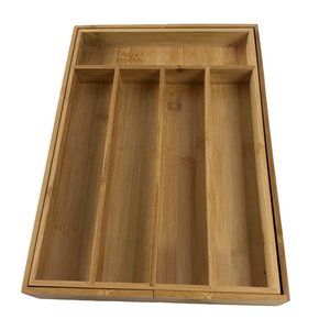 Bamboo Kitchen Drawer Organizer Wood Separator Tray Silverware Expandable Drawer